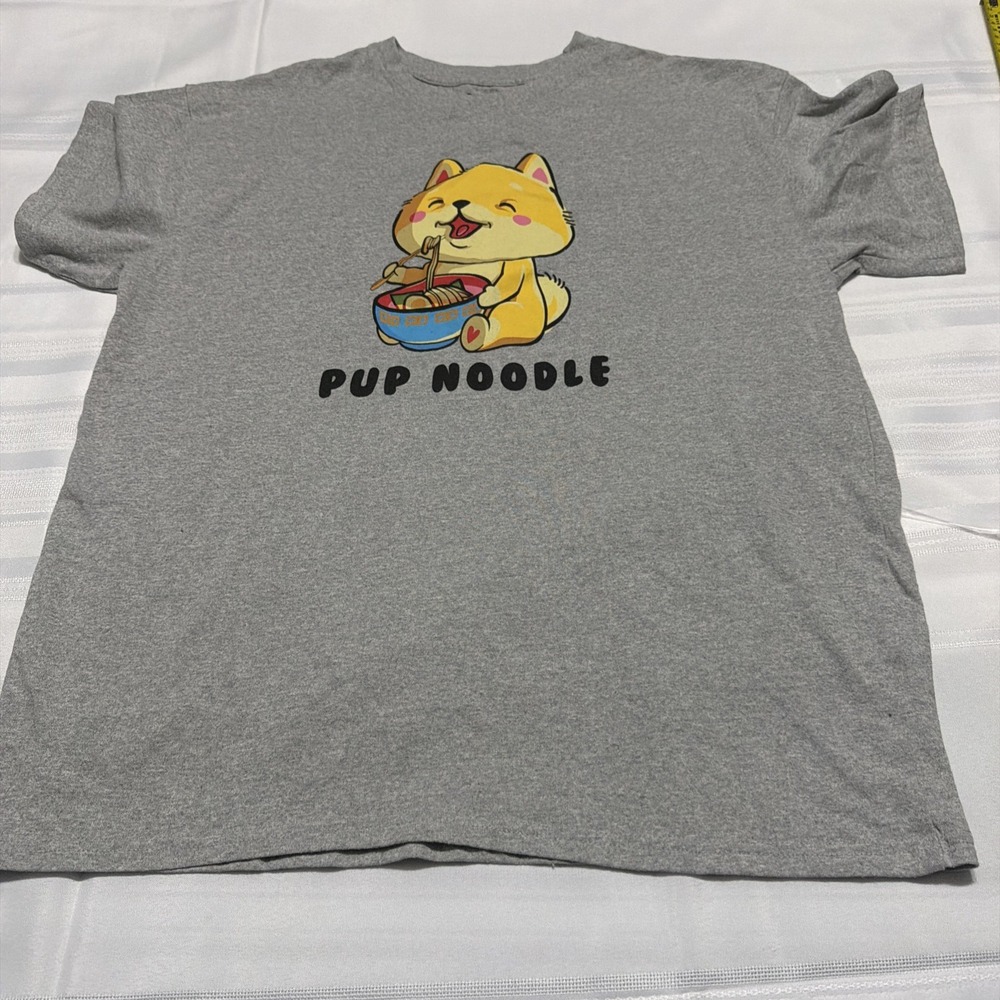 Brisco Brands Pup Noodle Shiba Inu Ramen Graphic Tee Gray XL